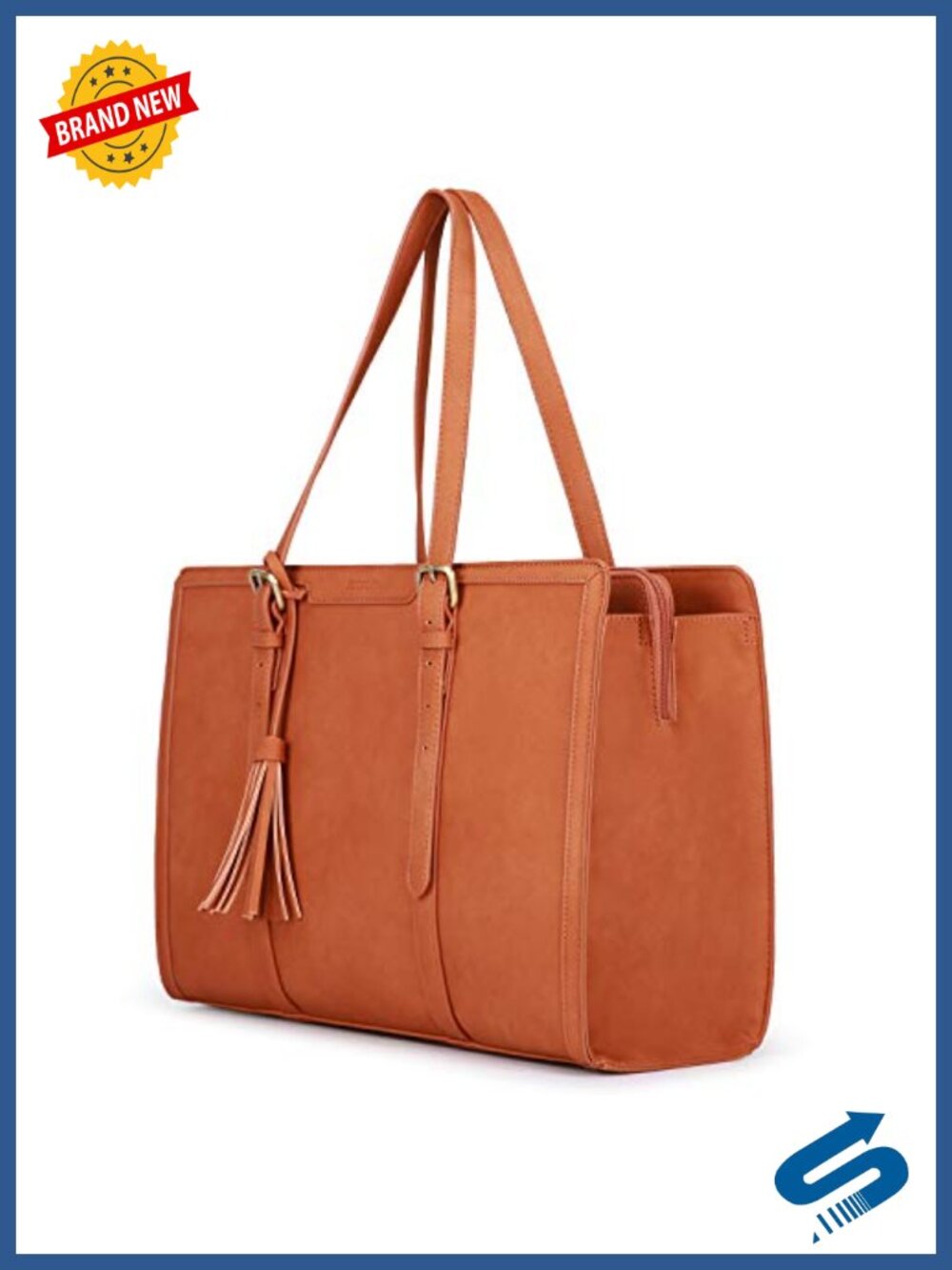 PU Leather Laptop Tote Bag for Women 15.6 Inch Work Bag with 3 Compartments